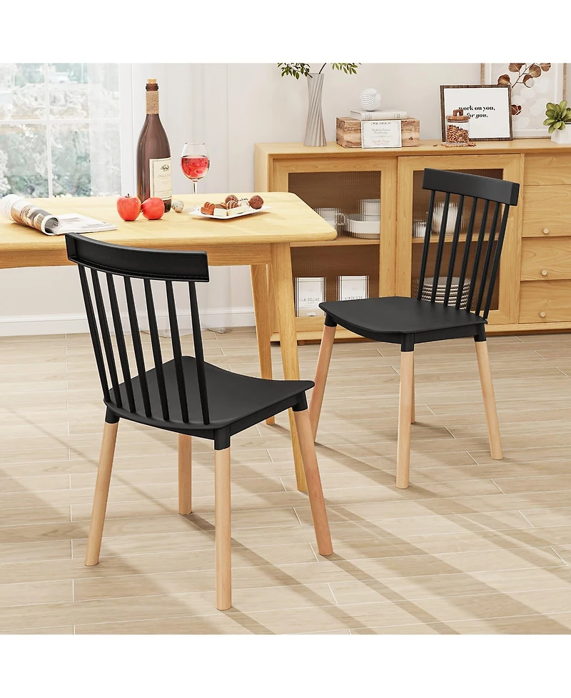 Gymax Set of 4 Windsor Dining Chairs w/ Spindle Backs & Curved Seats