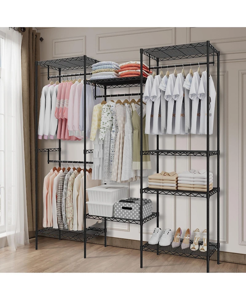 gaomon CuisinSmart Clothing Racks for Hanging Clothes, Metal Clothes Hanging Rack with 8 Adjustable Shelves & 4 Hanging Rods, Freestanding Wardrobe Cl