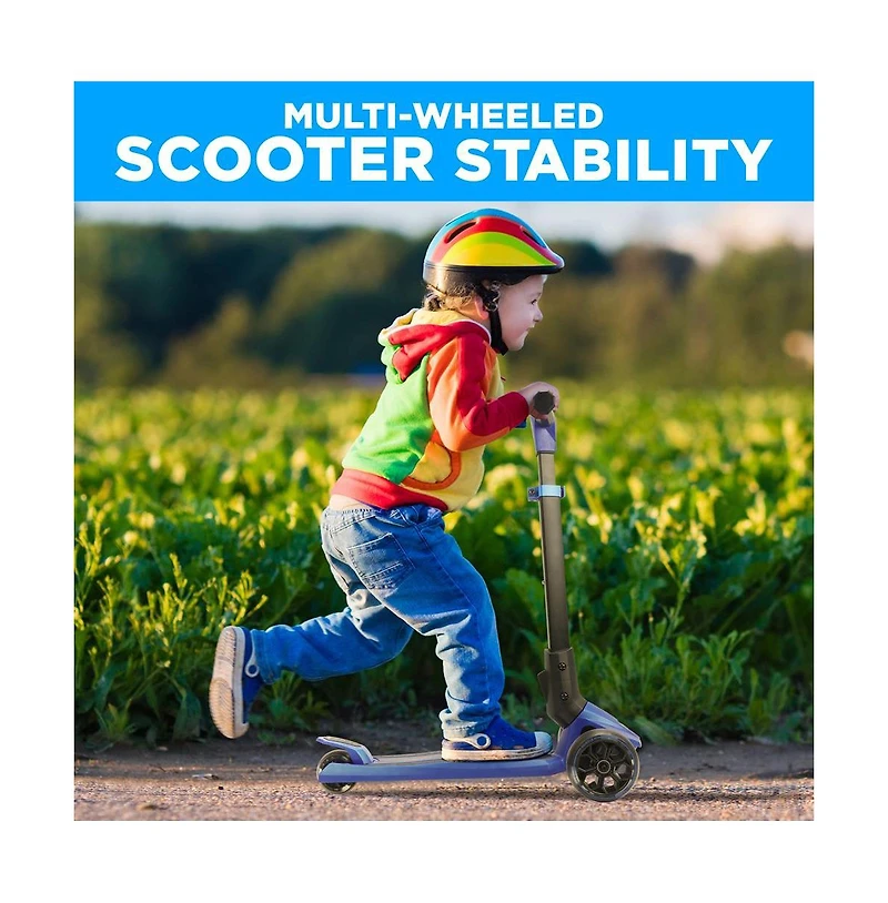 Hurtle 3-Wheel Foldable Kids Scooter With Led Wheel Lights - Blue