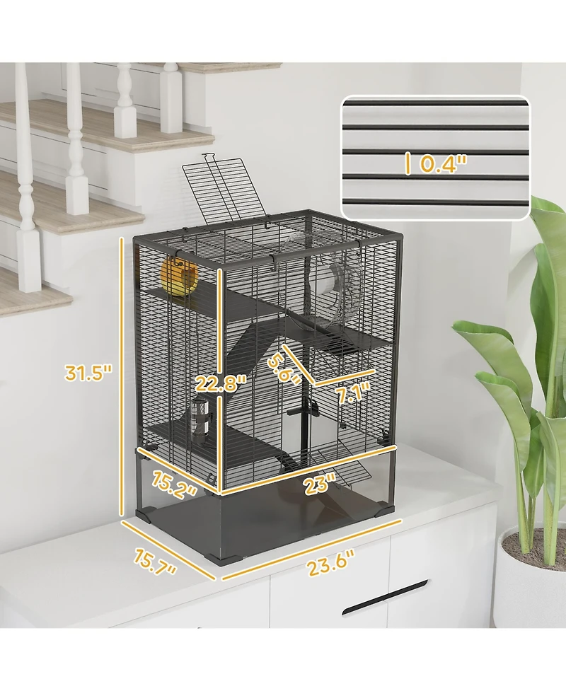 PawHut Hamster Cage, 4 Tiers Hamster k with Deep Glass Bottom, 24"L