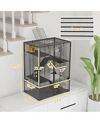 PawHut Hamster Cage, 4 Tiers Hamster k with Deep Glass Bottom, 24"L