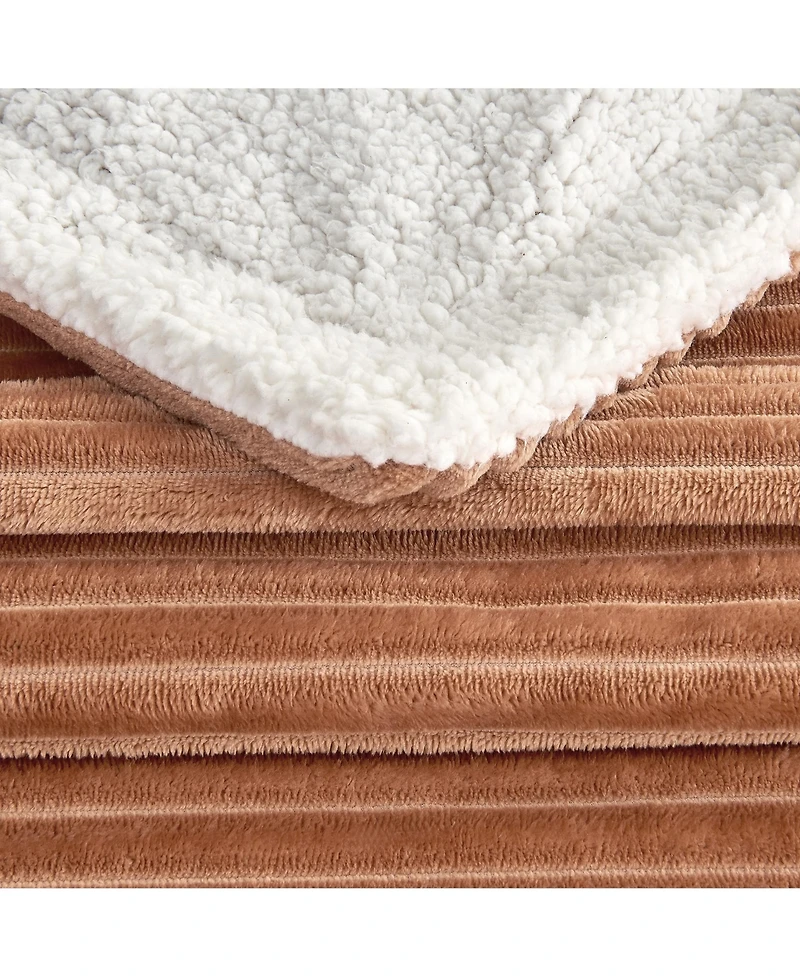 Linery & Co. Velvet Plush Fleece Sherpa Ribbed Throw Blanket