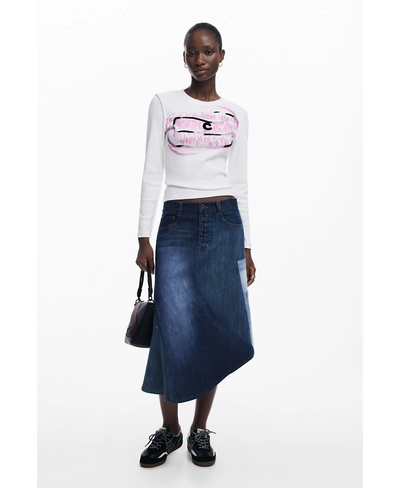 Desigual Women's Long-sleeve T-shirt with pink letters