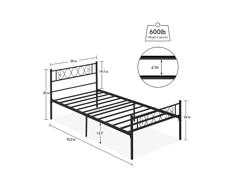 gaomon Twin Size Platform Bed Frame with Headboard, Heavy Duty Mattress Foundation with Metal Slats Support, No Box Spring Needed