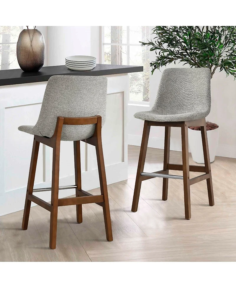 Set of 2 Upholstered Bar Stools with Solid Wood Legs, Modern Counter Height Chairs for Kitchen Island, Bar, or Dining Room-Maison Boucle