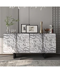 4 Door Storage Cabinet with Stainless Steel Wave Polished Doors