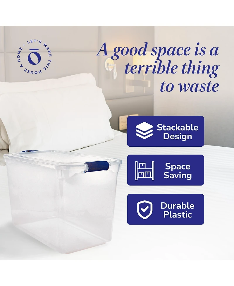 Homz 112 Qt Multipurpose Stackable Storage Bin with Latching Lid, Clear (2 Pack)