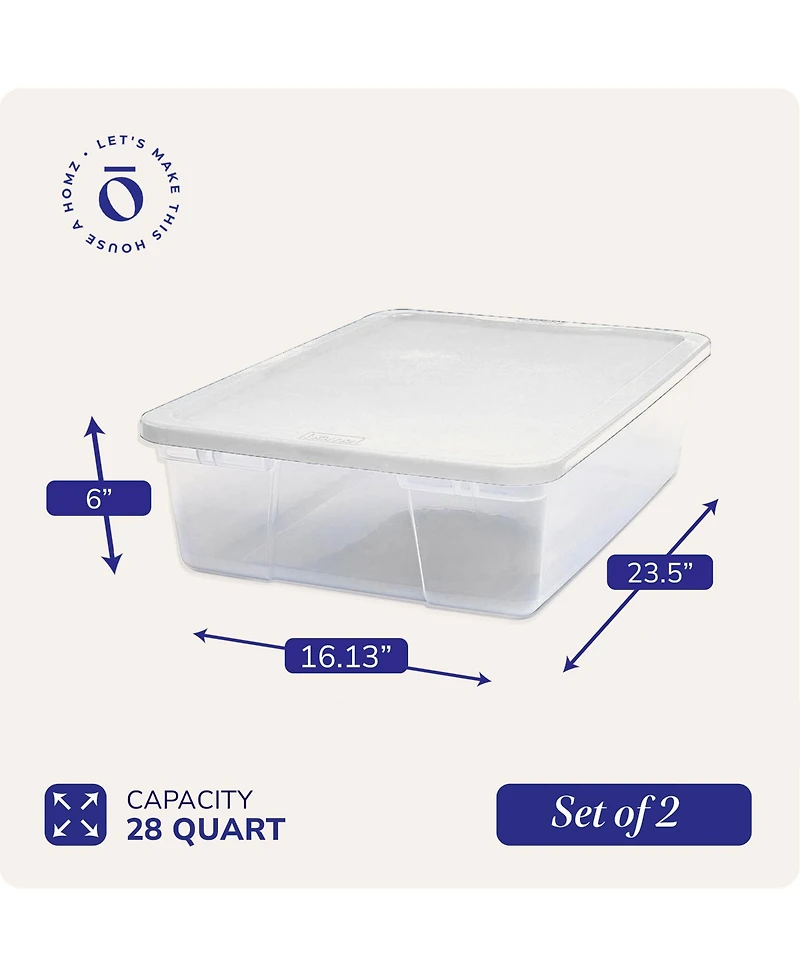 Homz 28 Qt Snaplock Clear Plastic Storage Container Bin with Secure Lid, 2 Pack