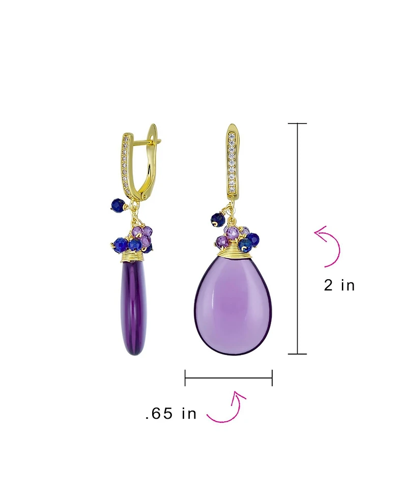 Bling Jewelry Natural Teardrop Stone and Multi-Color Beads Accent Crystal Drop Earrings Gold Plated