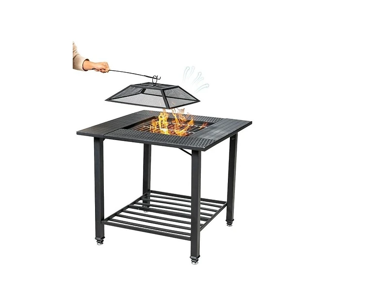 Slickblue 4 in 1 Square Fire Pit, Grill Cooking Bbq Grate, Ice Bucket, Dining Table