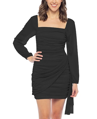 Juniors' Gathered Glitter-Finish Mini Dress
