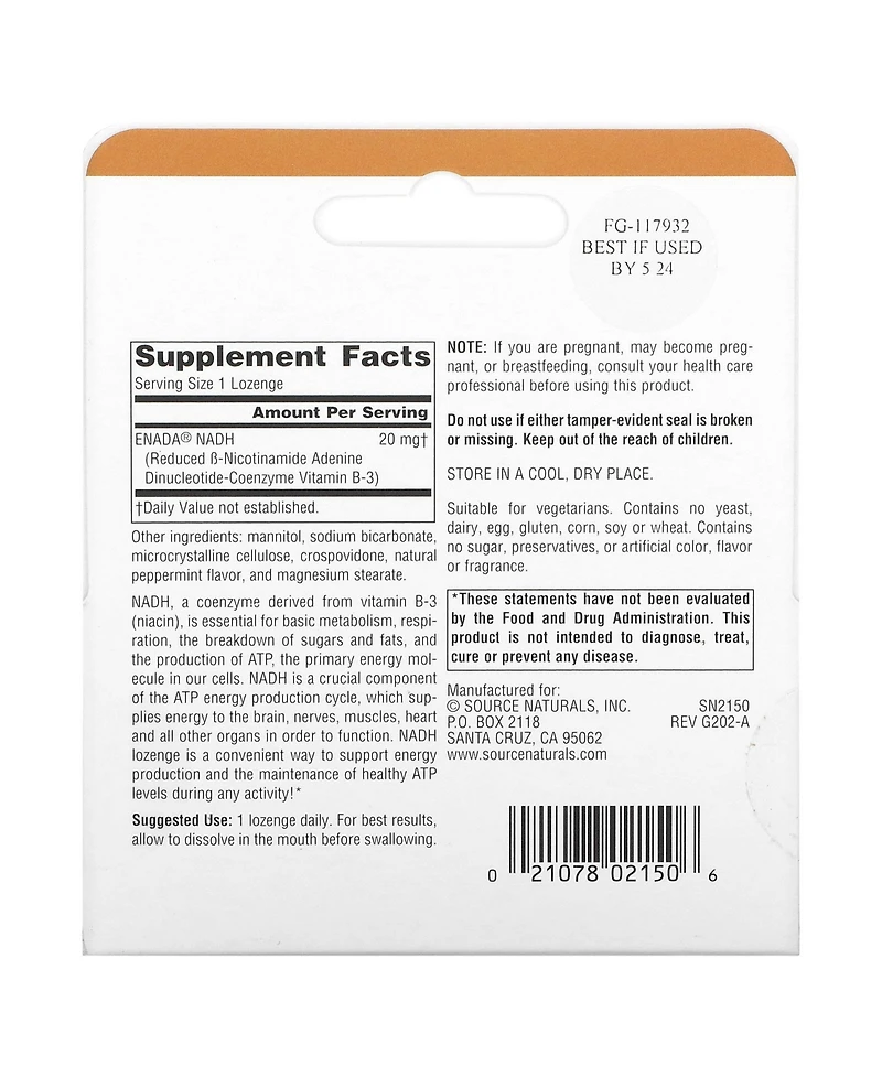 Source Naturals Nadh 20 mg
