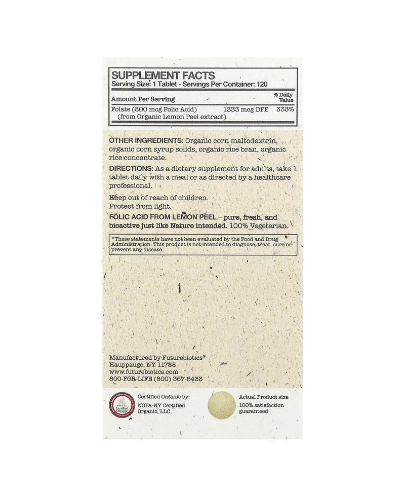 Futurebiotics Folic Acid From Lemon Peel 800 mcg