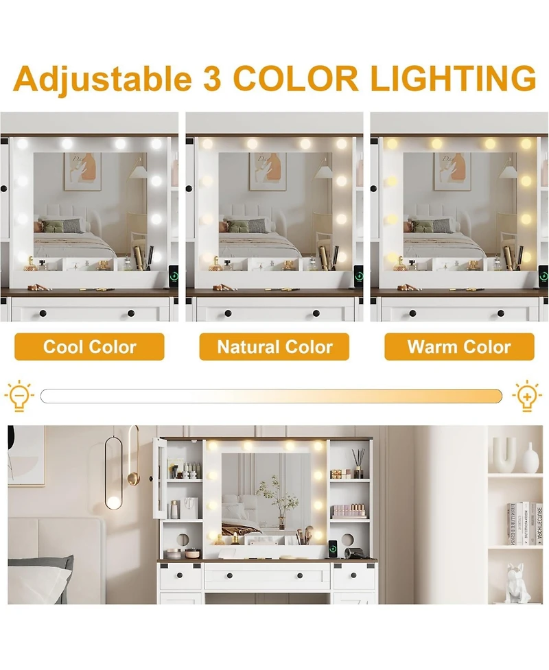 gaomon Makeup Vanity Desk, Vanity Table with Mirror and Lights, Dressing Table