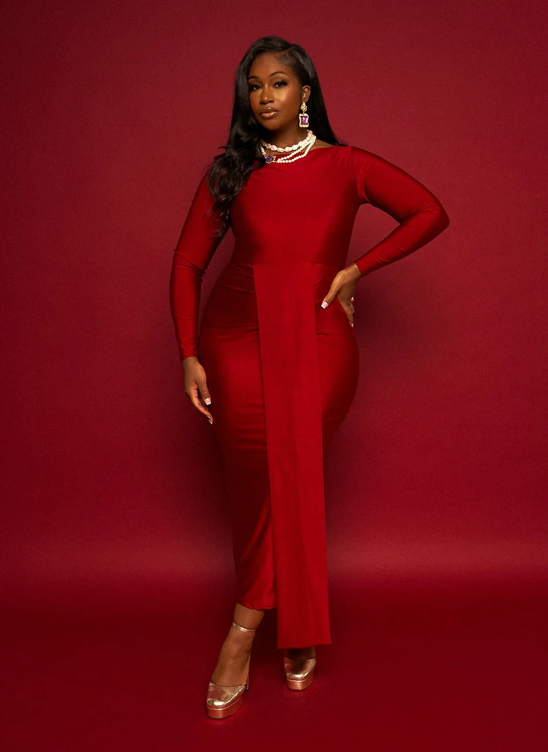 Rebdolls Women's Elegant Burgundy Bodycon Maxi Dress