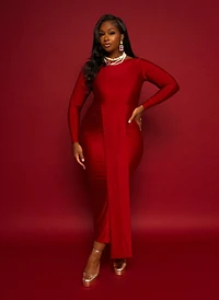Rebdolls Women's Elegant Burgundy Bodycon Maxi Dress