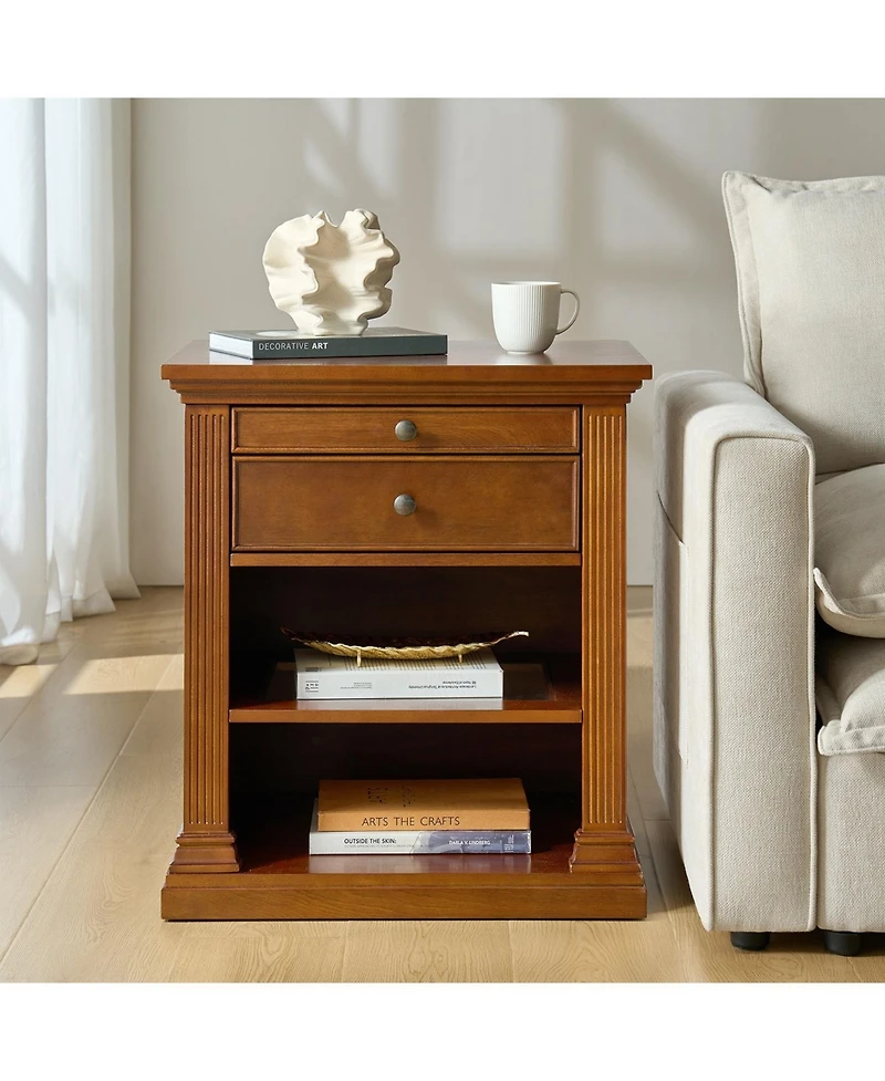 Hulala Home Mulo Traditional Nightstand with Three Ports and Adjustable Shelf