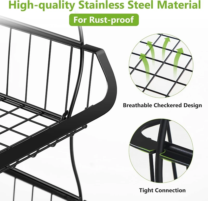Tribesigns Fruit Vegetable Basket, 3 Tier Stackable Metal Wire Basket Cart with Rolling Wheels, Utility Rack for Kitchen, Pantry, Garage, with 2 Free
