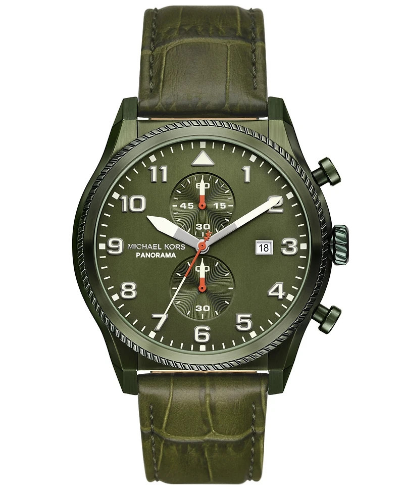 Michael Kors Men's Panorama Chronograph Green Leather Watch, 44mm