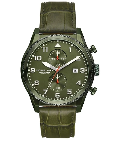 Michael Kors Men's Panorama Chronograph Green Leather Watch, 44mm