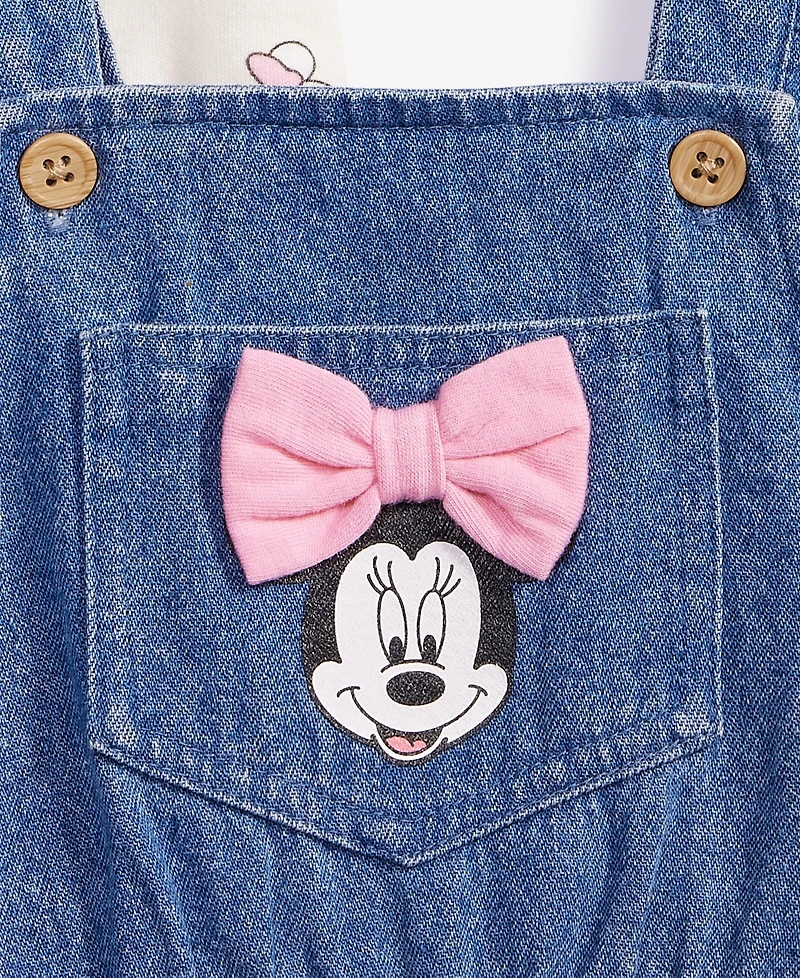 Disney Baby Girl 2-Pc. Minnie T-Shirt & Denim Shortall Set