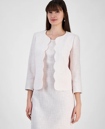 Kasper Women's Tweed Scalloped-Front 3/4-Sleeve Jacket