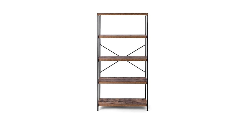 Slickblue Industrial Metal Wood 5-Tier Bookcase Storage Rack Book Shelf