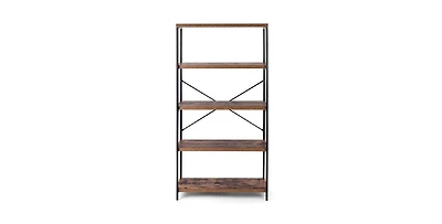 Slickblue Industrial Metal Wood 5-Tier Bookcase Storage Rack Book Shelf