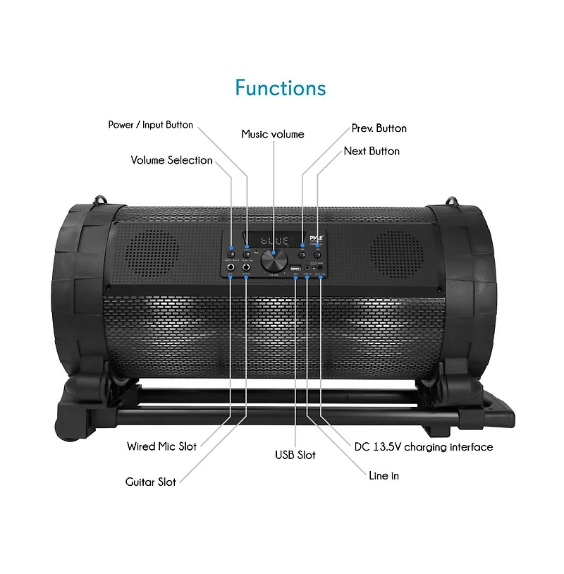 Pyle Portable Bluetooth BoomBox Speaker System with Led Lights, Fm Radio, Karaoke Microphone, 600W Output