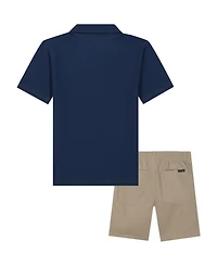 Calvin Klein Toddler and Little Boys Slub Pique Polo Shirt Twill Shorts, 2-Piece Set