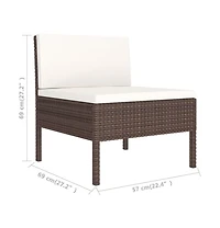 vidaXL 3 Piece Patio Lounge Set with Cushions Poly Rattan Brown
