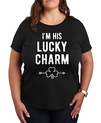 Hybrid Apparel Plus Trendy I'm His Lucky Charm Graphic Crew Neck T-Shirt