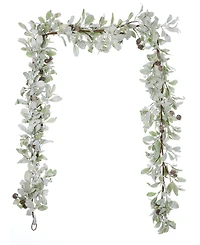 Seasonal 9" Snowy Lambs Ear and Holly Berry Garland