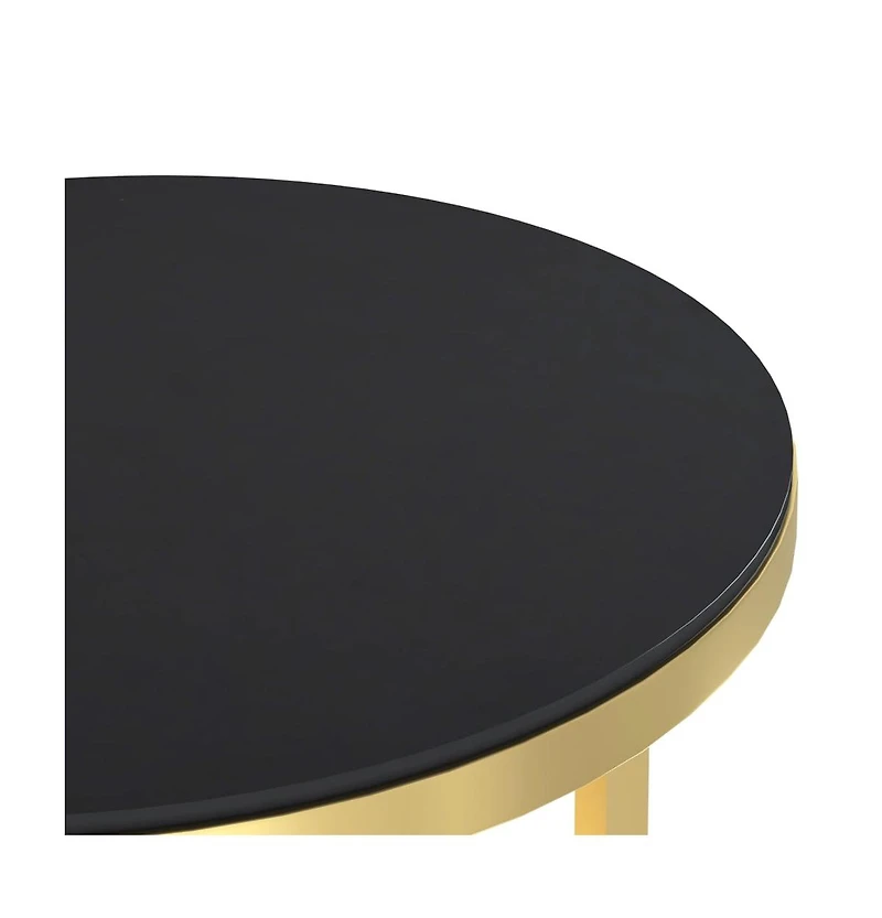 vidaXL Side Table Gold and Black 17.7" Tempered Glass