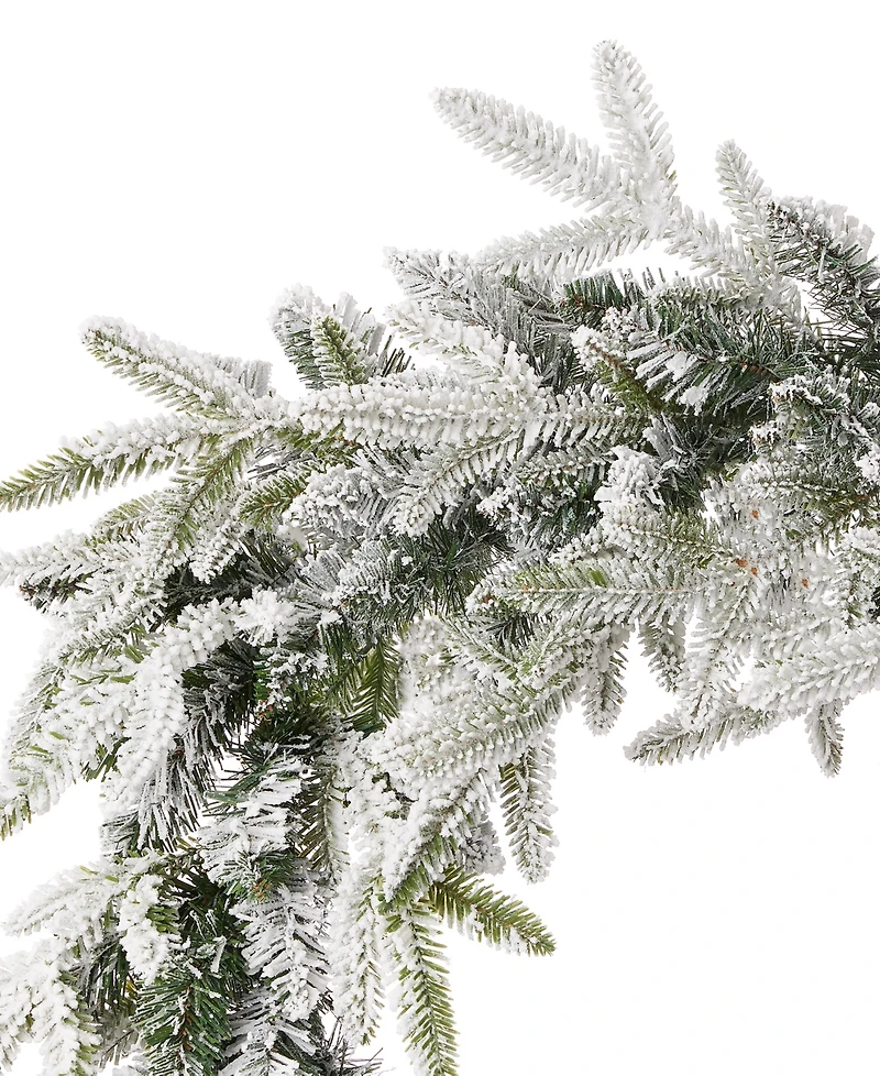 Seasonal 9ft Royal Oaks Flocked Fir Garland, 60 Warm Led Lights
