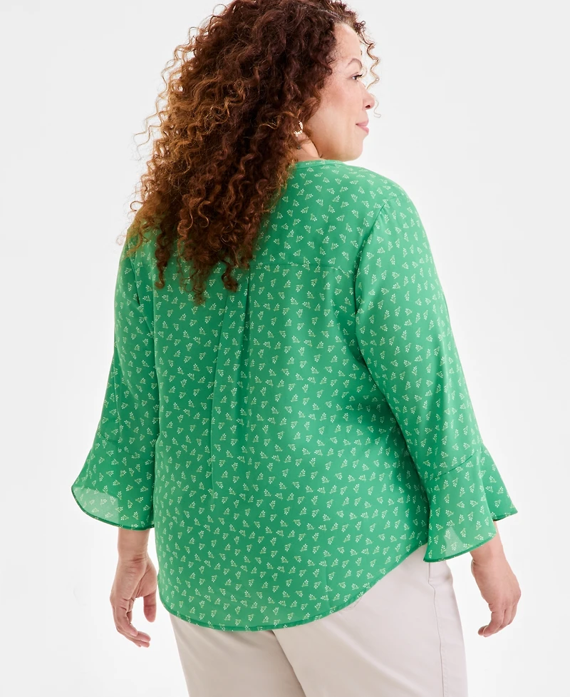 Style & Co Plus Printed Pintuck Blouse, Exclusively at Macy's