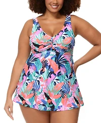 Raisins Curve Plus Lucia Printed Knot-Front Swim Dress