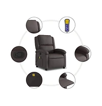 vidaXL Massage Recliner Chair Dark Brown Real Leather