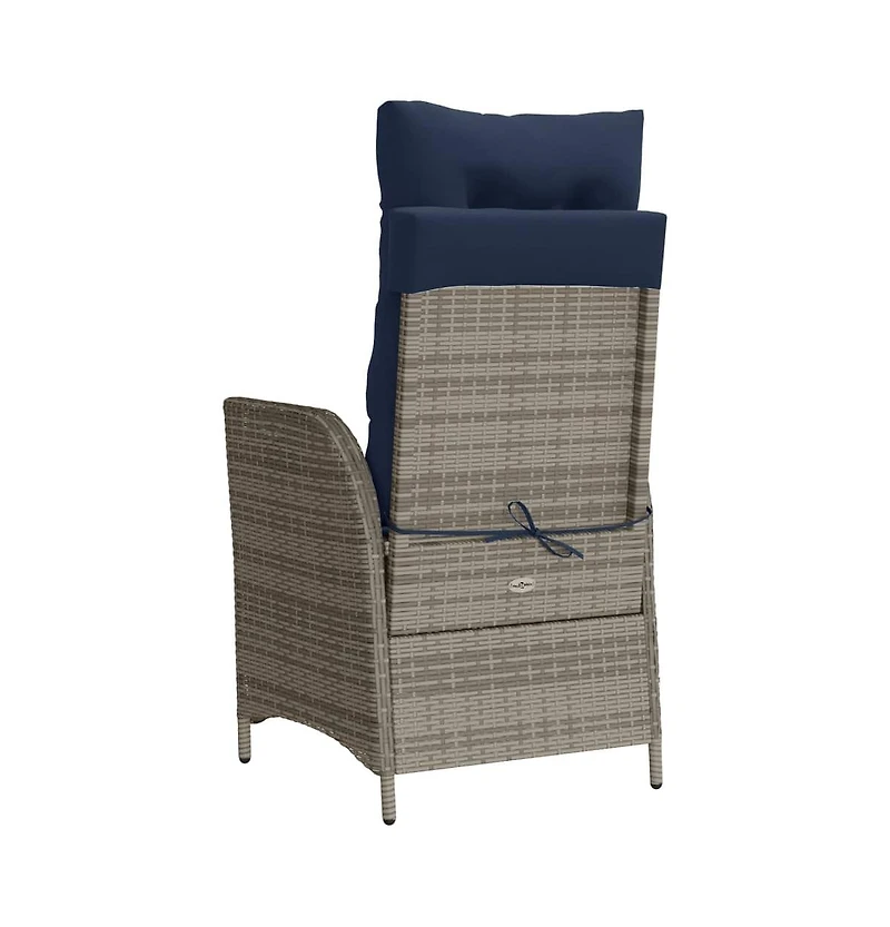vidaXL Reclining Patio Chair with Cushions Gray Poly Rattan