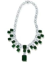 Cubic Zirconia Sterling Silver White Gold Plated Heavy Green Cubic Zirconia Necklace