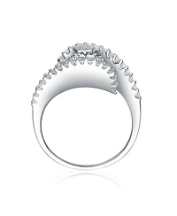 Sterling Silver Cubic Zirconia White Gold Plated Pave Bypass Ring