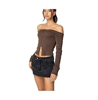 Edikted Womens Clarissa Fold Over Ribbed Top