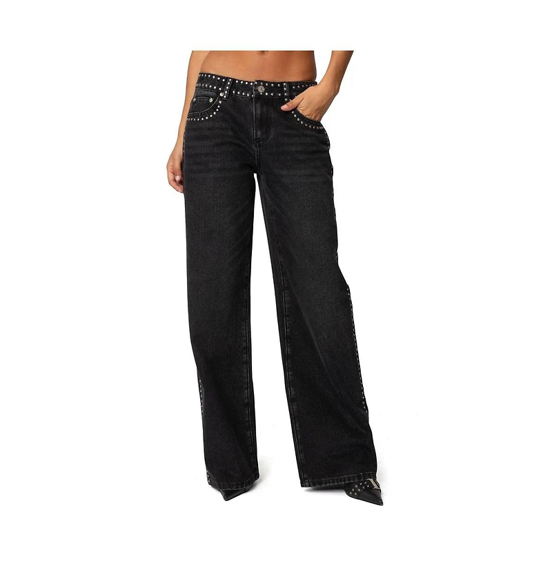 Edikted Women's Quincy Studded Low Rise Jeans