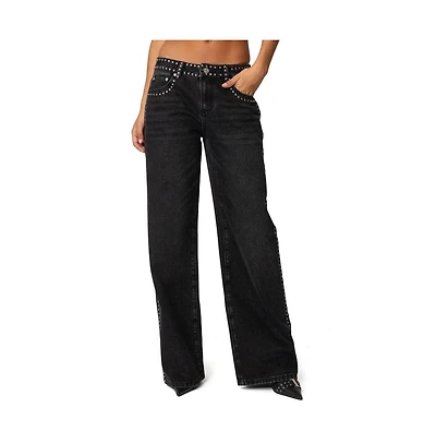 Edikted Women's Quincy Studded Low Rise Jeans