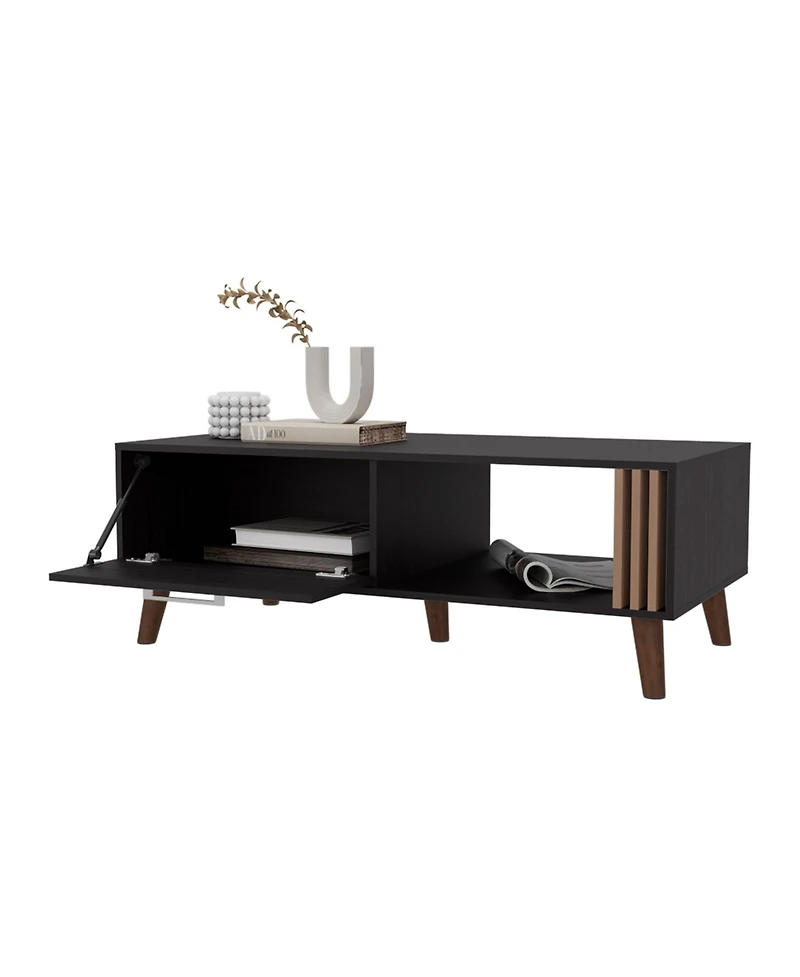 Fm Furniture Govan Coffee Table with a Door, Conical Legs, and Open Storage, Wengue