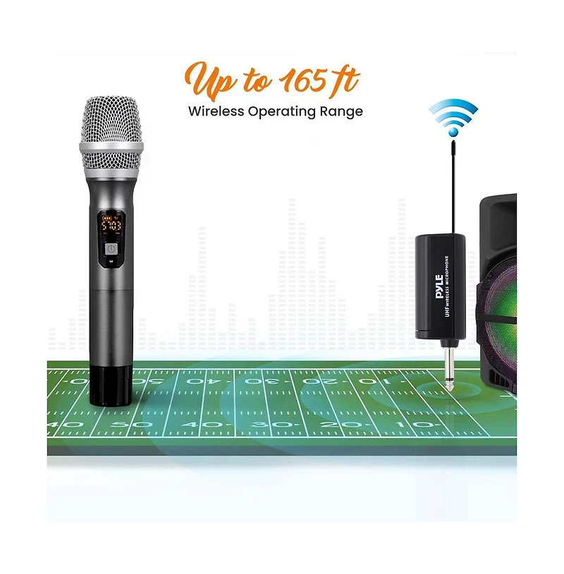 Pyle Uhf Wireless Handheld Microphone System with Receiver, Usb Charging & 32-Channel Frequency
