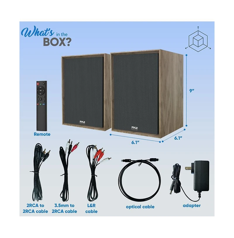 Pyle Hi-Fi Home Bookshelf Monitor Speakers, Bluetooth Desktop Studio System with Remote Control, 60W Max