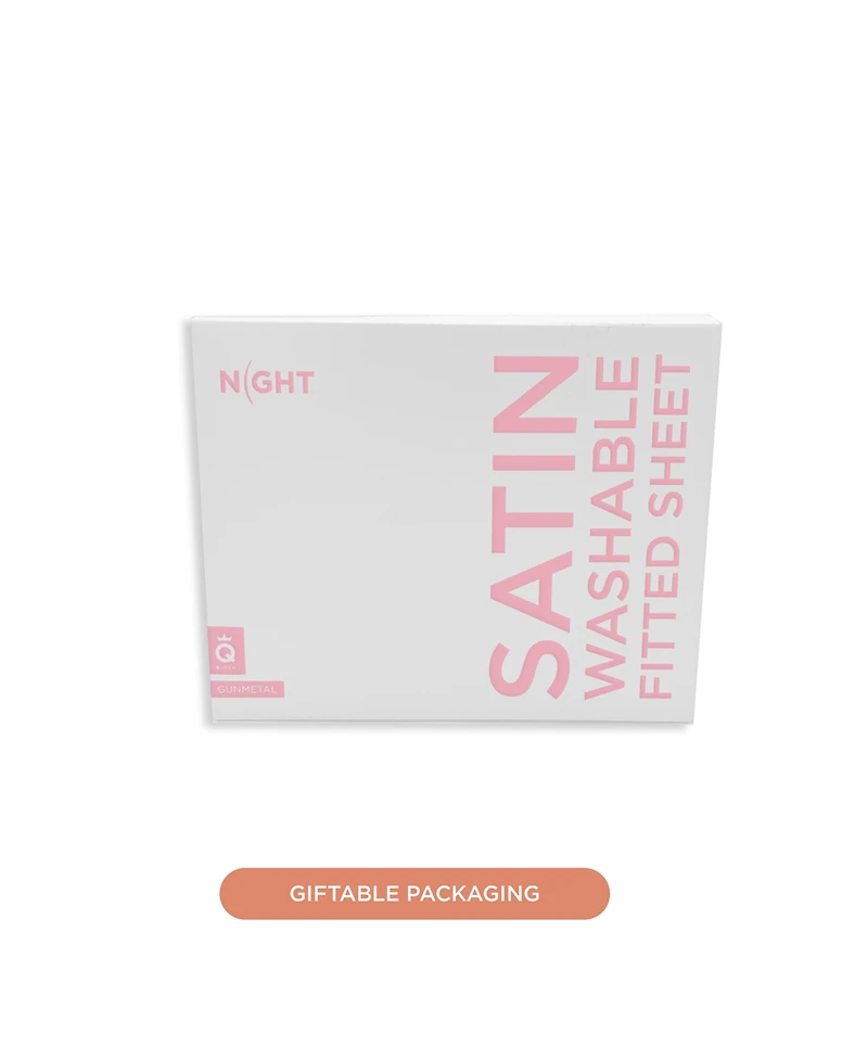 Night Satin Washable Fitted Sheet, Gunmetal Queen