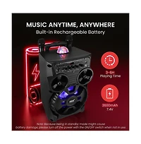Pyle Portable Bluetooth Pa Speaker - 580W 8” Rechargeable Outdoor Bt Karaoke Audio System