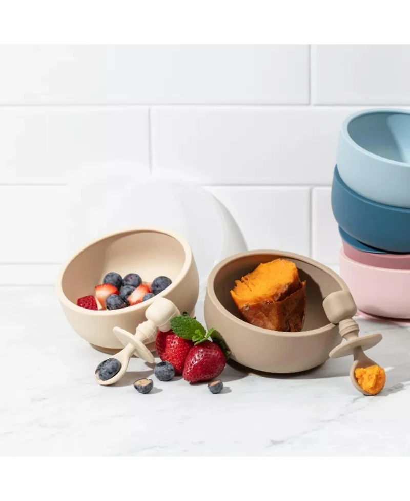 Sperric Toddler Bowls with Suction, Silicone Feeding Set Suction Bowl Lids and Spoons, Bpa Free 0-6 Months Essentials, Extra Strong